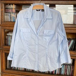 MOSSIMO Baby Blue Fine-Cotton 3/4 Sleeve Button Down Shirt with Low-Cut V-Neck